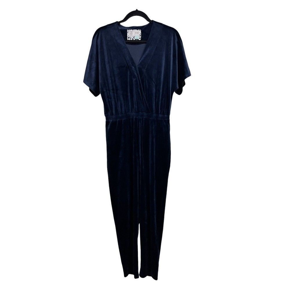 Anthropologie Saturday Sunday Navy Velour Short Sleeve Jumpsuit Size XS